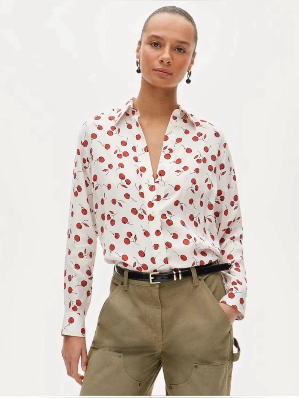 NEW J. Crew Jules drapey classic-fit shirt in cherry print size 0 CU229 $148